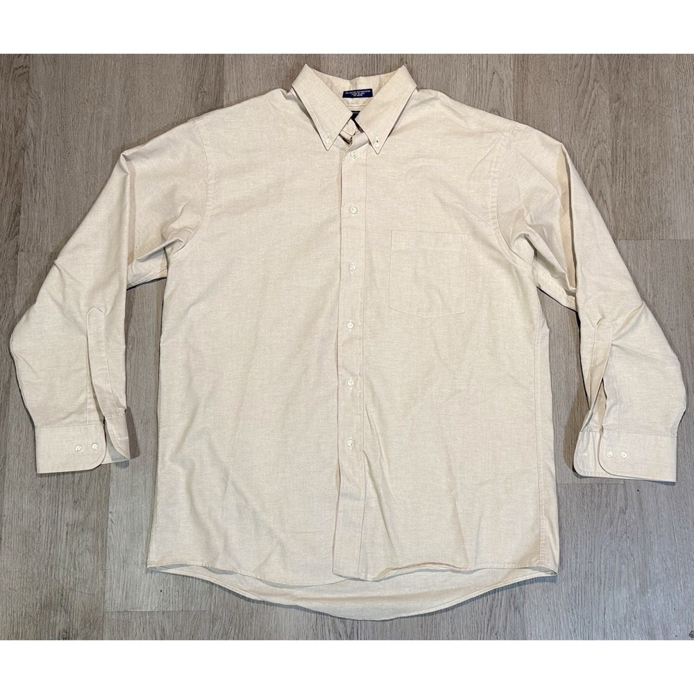 Fridays by Cluett Button Up Dress Shirt Mens 16.5 32/33 Long Sleeve Beige Canvas